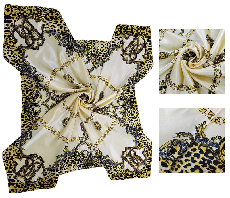 LilMents 4 Mixed Designs Large 35" Ã— 35" Square Polyester Satin Neck Head Scarf Scarves Set (Set Y16) - Image 3